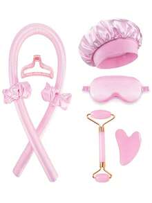 8件套美发造型工具套装，包含睡眠卷发器、面部按摩器、缎面免烫卷发套装、夜间卷发器、1个柔软睡眠眼罩、女士面部按摩滚轮护肤工具、卷发器、免烫卷发、卷发棒、美发产品及配件，适用于理发店、美容院、旅行必备、返校季、旅行度假必备、女士美发配件、卷发、卷发器、免烫卷发、免烫卷发、卷发棒、卷发器、卷发工具、卷发器、卷发扩散器、头发、旅行、美发产品、美发工具、美发用品、理发师、理发师配件、理发店、美发设备