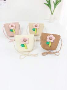 1pc Children Cute Straw Beach Bag, Princess Shoulder Sling Cross-Body Bag, Suitable For Daily Outings