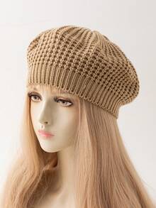 1pc Women's Hollow Knitted Beret Hat, Outdoor Knitted Vintage Casual Cap, Autumn/Winter