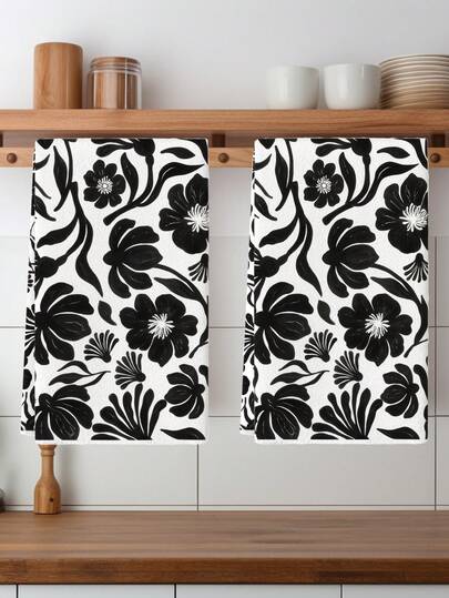 2Pcs Floral Pattern Kitchen Towels Dish Towels Kitchen Dry Kitchen Decorative Utensils Kitchen Dishwashing Suitable For Kitchen Bathroom Restaurant