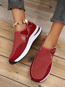 Women's New Round Toe Thick Sole Casual Sneakers, Mesh Fabric Upper For Comfort & Breathability, Hook And Loop Design For Easy On/Off, Non-Slip & Durable Sole, Fashion Versatile, Suitable For Daily Casual, Sports, Running, Hiking, Walking