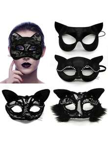 1 Lace Cat Mask Half Face Mask For Costume Role-Playing, Makeup Parties, Christmas And Halloween Party Decoration Supplies - Multicolor - View 5