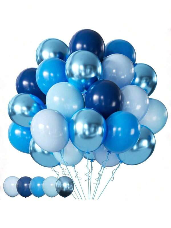 50pcs/Set 10-Inch Blue/Metallic Color Series Latex Balloons, Suitable For Anniversary, Birthday Party, Christmas Decoration, Family Gathering, Outdoor Picnic, Graduation, Single Party, Wedding, Valentine's Day And Other Indoor And Outdoor Decorations