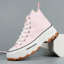INNERSECT Women's Chunky Platform Canvas Trainers Retro Daily Sneakers Lace-Up Casual Shoes - Pink - View 3