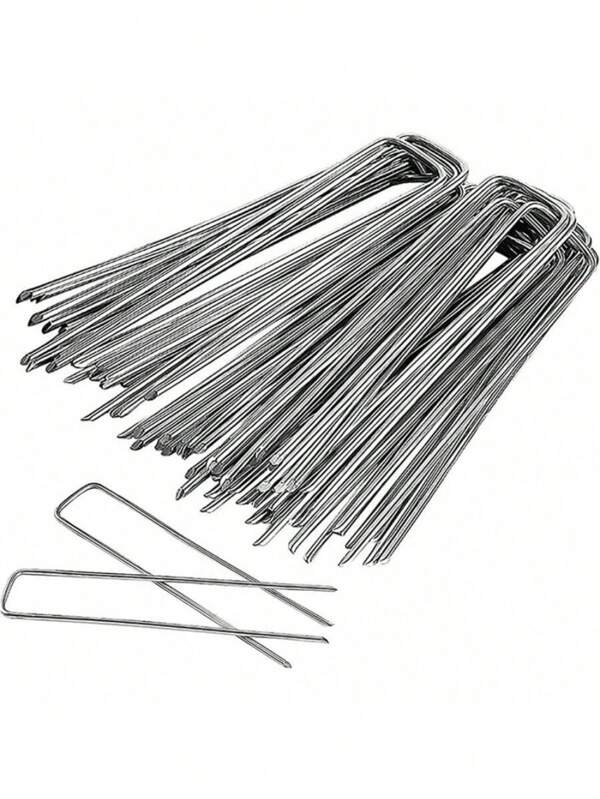 50pcs U-Shaped Anti- Ground Nails, Galvanized Rust-Resistant Lawn Tent Fixing Pegs