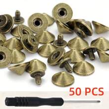 50 Sets Silver Alloy Cone Spikes And Studs, 4.7mm 3/16" Bullet Screw Back Punk Studs For Clothing, Shoes, Leather Craft, Belts, Bags With Installation Tools