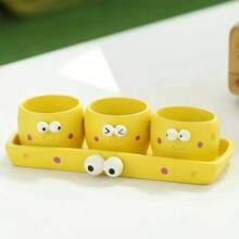4pcs - Cartoon Cheese Thumb Flower Pot Outdoor Statues, Succulent Mini Creative Planter, Cute Cheese Shape Planter 3pcs Set + 1pc Tray
