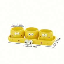 4pcs - Cartoon Cheese Thumb Flower Pot Outdoor Statues, Succulent Mini Creative Planter, Cute Cheese Shape Planter 3pcs Set + 1pc Tray