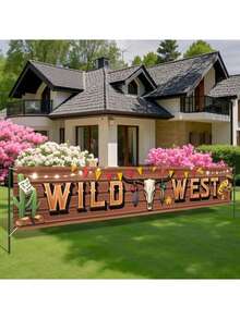 1 件西部牛仔派对横幅，多用途户外装饰旗，适合西部主题活动和室内装饰、露台、阳台、花园庆典，无需电力