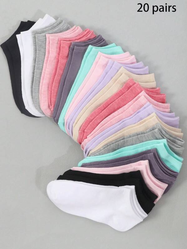 20 Pairs Assorted Color Women Short Socks, Thin Casual Fashion Shallow Mouth Summer Ankle Socks