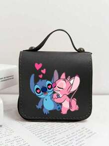Sanrio Bolso de niña con estampado del personaje Stitch de Disney, bolso de mensajero casual y lindo estilo princesa para guardar maquillaje, artículos de cuidado de la piel, teléfono móvil, monedas y otros pequeños artículos, multiusos para el hogar, regalo, vacaciones y festivales como Halloween y Navidad