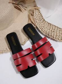 New Comfortable Minimalist Plus Size Women Open Toe Hollow Flat Slip On Sandals, Casual Fashion Outdoor Beach Vacation Summer Shoes