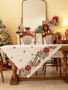 MineLain 1pc Merry Christmas Apricot Tablecloth, Christmas Bell & Flower Print, 3D Bamboo-Like Texture, Machine Washable, Polyester Rectangular Tablecloth, Suitable For Kitchen, Dining Room, Gatherings, Meals, Holidays, Parties, Christmas Decor, New Year Decor, Autumn Decor, Christmas Gift - Multicolor - View 10