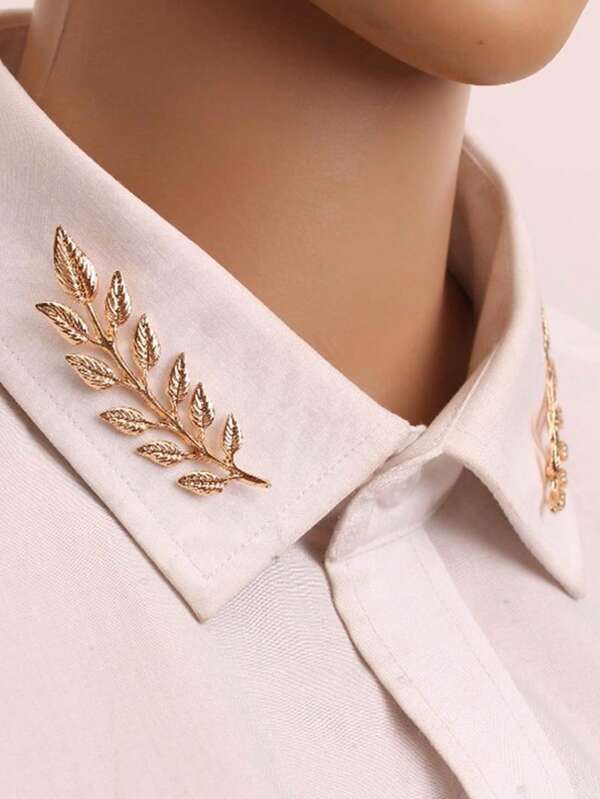 1 Pair Alloy Material Branch Leaf Collar Brooches Badge Accessories Simplicity Gold Color /Silver Color Wheat Shape Brooch Pins Ornaments Suitable For Women Men Daily Casual Shirt Dress Clothing Decoration Wearing Jewelry Accessory