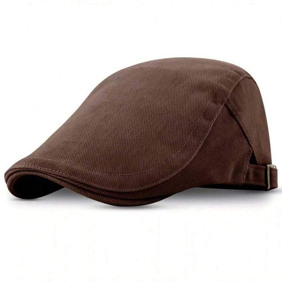 1 Piece Of Adjustable Men's Cotton Beret - Classic Beret, Adjustable Casual Hat Style Suitable For Men, Machine Washable, Easy To Maintain - Coffee - View 1