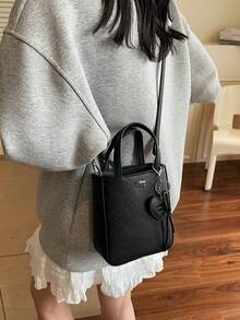 1pc Women Solid Color PU Zipper Handbag, Fashion Date Gift - Black - View 4