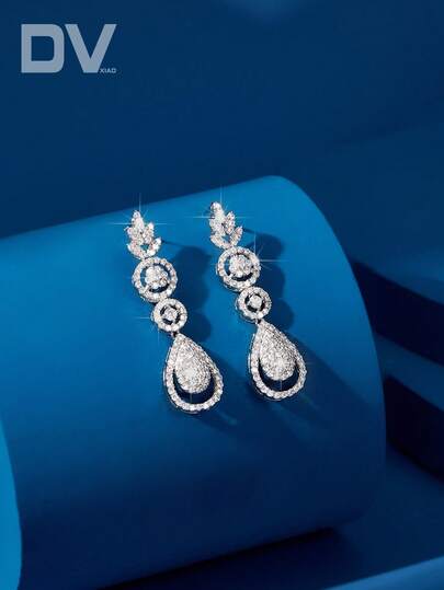 DV JEWELRY 1 đôi bông tai mặt dây chuyền CZ mạ vàng trắng sang trọng dành cho nữ, thích hợp để hẹn hò, đám cưới, lễ kỷ niệm hoặc sự kiện tiệc, đi kèm với bao bì hộp quà tặng