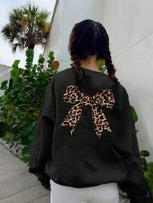 小女孩中大童小童卫衣可爱简约休闲印花长袖卫衣秋冬圆领卫衣女童卫衣长袖上衣 - 黑色 - 查看 2