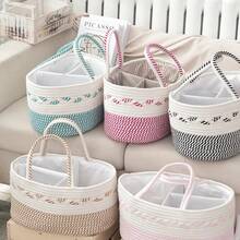 Rope Woven Baby Diaper Caddy, Large Capacity Mom Bag For Outdoor, Diaper, Baby Essentials Storage - Multicolor - View 1