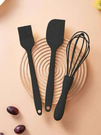 3 pièces Set d'ustensiles de cuisine en silicone, Set d'accessoires de cuisine minimalistes Ustensile de cuisson Brosse