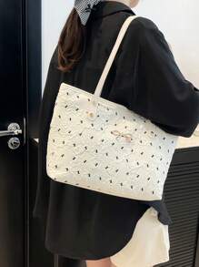 Sweet Girl Bow Women's Bag New Fashion College Style Simple Large Capacity Single-Shoulder Tote Bag