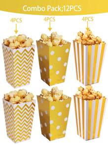 48pcs/24pcs/12pcs/1pc Gold Foil Popcorn/Candy Gift Box Suitable For Wedding, Birthday Party, Carnival Party, Baby Shower, Movie Theater, Back To School Valentine Day