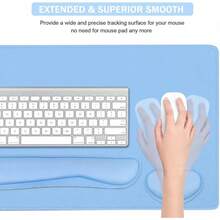 Large Mouse Pad Desk Dad, 4-In-1 Keyboard Wrist Rest Pad & Wrist Support Mouse Pad Set, Extended Desk Pad Waterproof Desk Home Office Study Game-Blue Marble - Light Blue - View 6