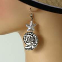 1 Pair Boho Vintage Starfish Shell Exaggerate Design Earrings For Women