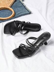 春夏新款时尚豹纹小猫跟凉鞋，百搭女士高跟鞋 - 黑色 - 查看 3