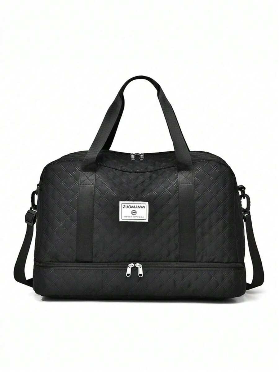 Large Capacity Women'S Gym Bag - Lightweight Travel Duffel with Independent Shoe Compartment, Quilted Design, Oxford Fabric, Short-Term Business Trip Organizer, Travel Organizer|Quilted Texture|Durable Handle, Gym Bag - 黑色 - 查看 1