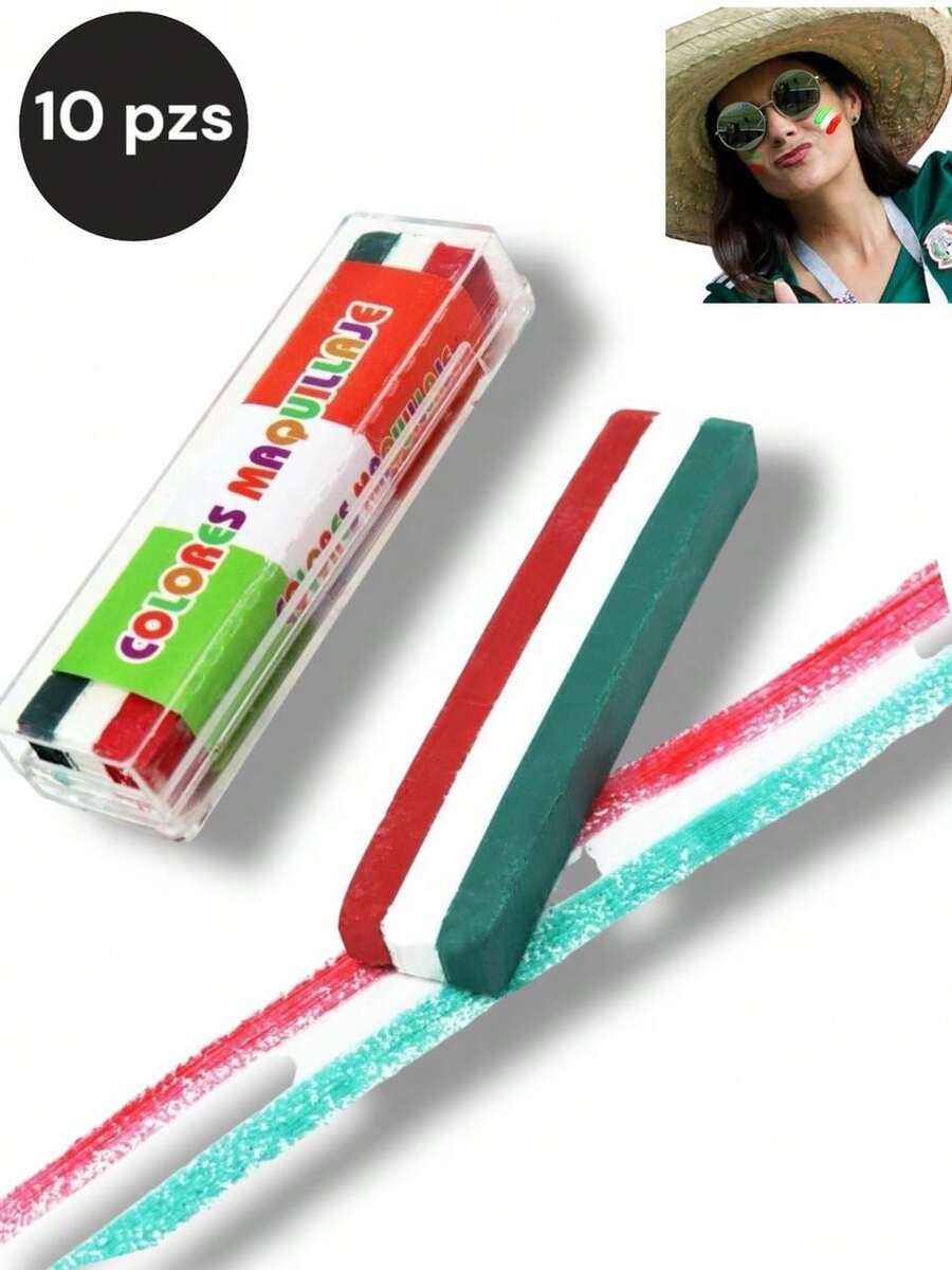 Pack Of 5, 10, 25, Or 50 Tricolor Flag Face Paint Chalks For National Holidays. Independence Day, September 15, September 16, And National Holidays. - 10 pzs - 查看 1