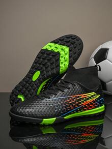 四季户外运动足球鞋，专业比赛训练练习鞋，系带户外足球鞋，加速爆发力设计，3D渐变工艺，敏捷、灵活、精准控制，舒适的鞋面，保护性鞋头设计，适用于FG和多种地形，平TPR外底，木地板防滑，非常适合室内联赛 - 黑色碎釘 - 查看 5