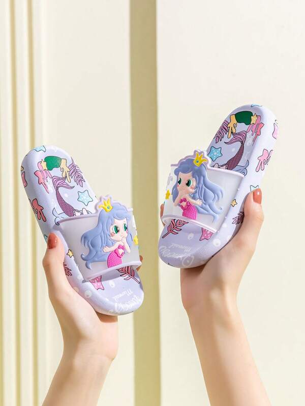 2025 Summer Children's Cute Cartoon Mermaid Cool Slippers Indoor And Outdoor Leisure Comfortable Anti Slip Soft Bottom Home Slippers