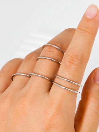 Set da 6 anelli in acciaio inossidabile minimalisti e sottili, design versatili per donne e uomini