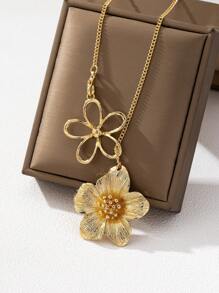 1 colar com pingente floral vazado e metal para mulheres, ideal para uso diário, férias, casual, encontros, pode ser um presente para mãe ou esposa