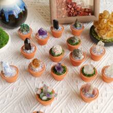 1 pieza de Piedras de cristal de amatista natural en una base de maceta de arcilla mini | Artesanía tipo maceta de piedra curativa | Decoración y ornamento de energía de Feng Shui para el hogar