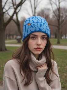 Warm Knitted Beanie Hat, Y2K Style, Acrylic Letter Design Unisex Cap For Men & Women, Autumn/Winter Casual Streetwear