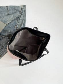 钻石纹纯色蝴蝶结装饰大容量休闲托特包，简约时尚手提包，2025新款 - 彩色 - 查看 6