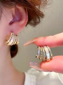 JOJELOO 1 对时尚微钻爪形几何耳环，高端优雅女士耳环 - 金色 - 查看 2