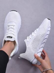 1 Pair Women Solid Color Sports Casual Knit Breathable Outdoor Gym Non-Slip Durable Soft Running Shoes