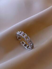 1pc Twisted Copper Micro-Inlaid Fashion Ring, Stylish & Versatile Delicate Accessory For Women