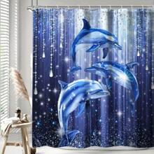 1 pièce Rideau de douche thème océan, rideau de douche à motif de dauphins et de diamants, décoration de salle de bain avec 12 crochets, accessoires de salle de bain, tissu polyester avec crochets, décoration de salle de bain lavable en machine, pleine d'atmosphère naturelle