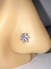 1 Stück pinker Ahornblatt-Nasenstecker/-ring mit roten, pinken und blauen Strass in Silber und Gold, geeignet für täglichen Gebrauch von Männern und Frauen