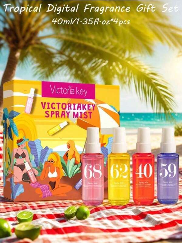 4/1 pièce Spray d'aromathérapie numérique de plage 40 ml, indispensable pour les vacances, parfum pour femme, aromathérapie non irritante et longue durée, rafraîchisseur d'air longue durée, portable - convient pour les chambres, l'intérieur/extérieur