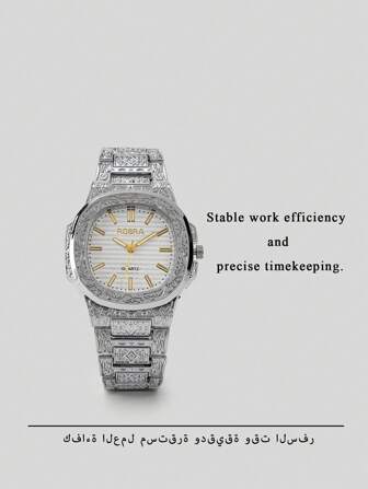 Un bracelet avec un design texturé de damas aux caractéristiques du Moyen-Orient, une montre de la vie quotidienne très pratique, ordinaire et discrète, une montre à quartz avec une fonction de chronométrage stable