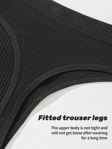 7pcs/Set Seamless Low Waist Sexy Ribbed Panties, Comfortable Breathable Yoga Sports Briefs & Thongs For Women - Black - View 3