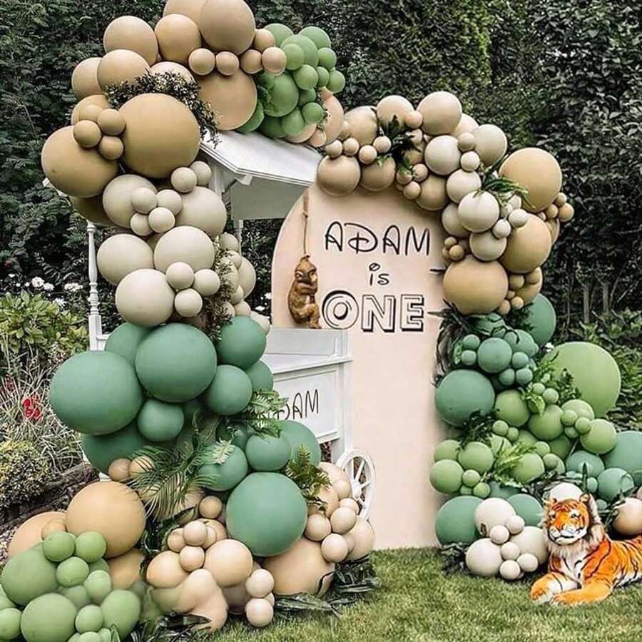 86pcs Olive Green, Brown Balloon Arch Kit, Double-Stuffed Olive Green, Brown, White, Beige Latex Balloons Wreath Suitable For Gender Neutral Baby Shower, Birthday, Dinosaur, Summer Party Decor - Green - View 1