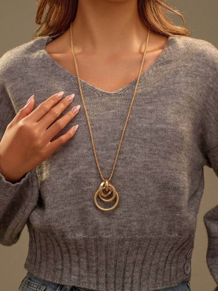 1pc Elegant Vintage Irregular Long Pendant Necklace With Golden Color Metal, Suitable For Women To Wear To Formal Events, Parties, Daily And Commute