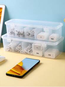 1pc Multi-Compartment Storage Box With Lid, Dust-Proof Stackable Desk Top Small Transparent Divided Organizer Box For Chargers, USB Drives, Rubber Bands, Jewelry, Socks - Multicolor - View 6