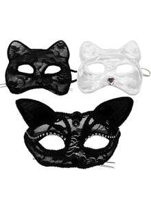 1 Lace Cat Mask Half Face Mask For Costume Role-Playing, Makeup Parties, Christmas And Halloween Party Decoration Supplies - Multicolor - View 4